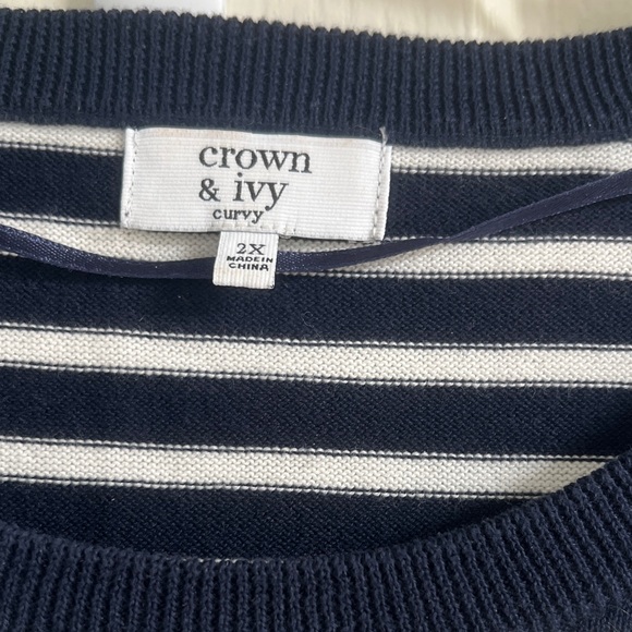 Crown & Ivy Navy and White Striped Sweater - Picture 2 of 2